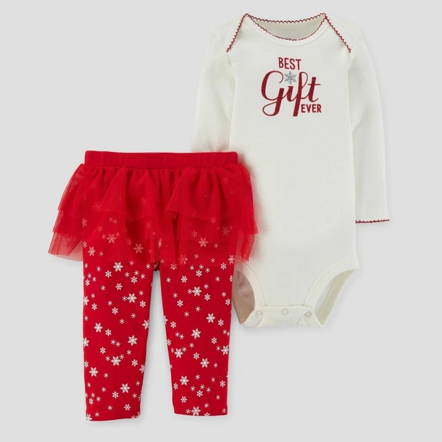 NEW CARTERS Best Gift Ever 2PC TUTU OUTFIT 3M BABY GIRL Infant Christmas Holiday