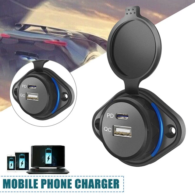 Double Port USB Chargeur Rapide 12V/24V Pour Voiture - Montage Sur Tableau De Bord - Noir