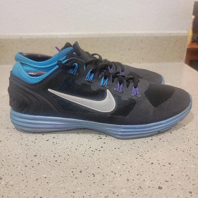 NIKE Lunar Hyperworkout XT+ Shoe Womens Sz 8.5 Athletic Mesh Sneakers Black Blue