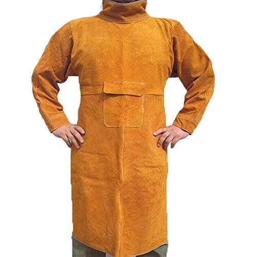 Leather Welding Apron with Sleeve,Heavy Duty Welding Jacket,Heat Flame Resist...