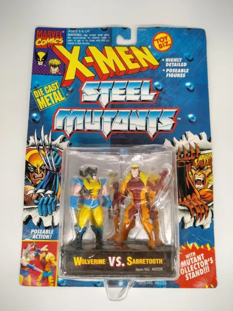 X-Men Steel Mutants Wolverine vs Sabretooth Die Cast Figures Sealed on Card 1994