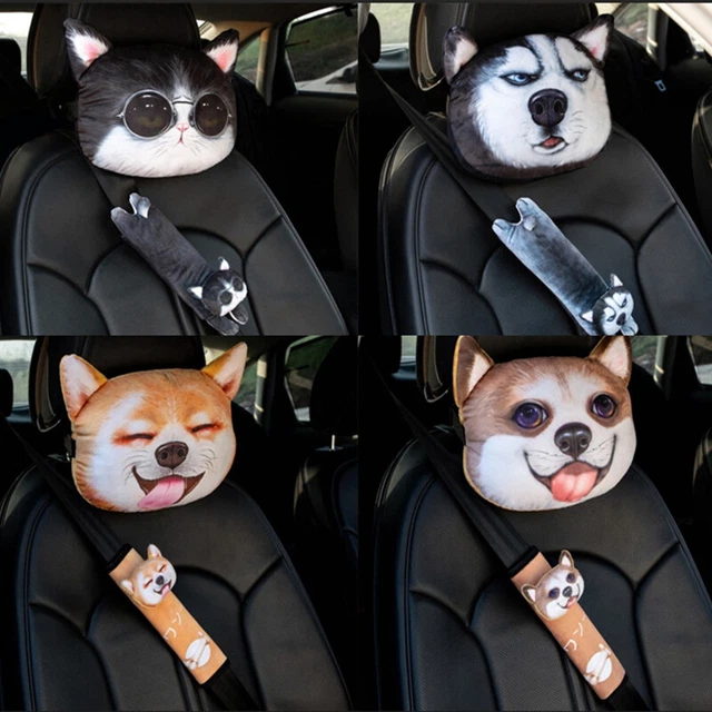 Cartoon Cute Car Neck Pillow Creativity Dog Car Headrest Soft Breathable Pil-wf