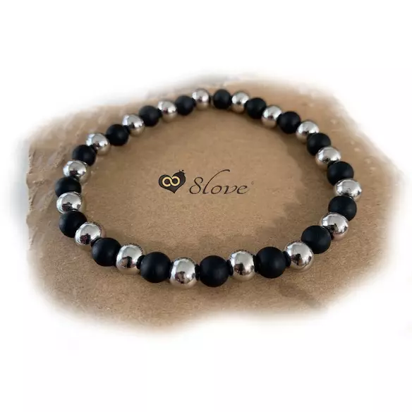 Bracciale con perle Nero opaco Argento in Acciaio inox braccialetto Uomo e Donna