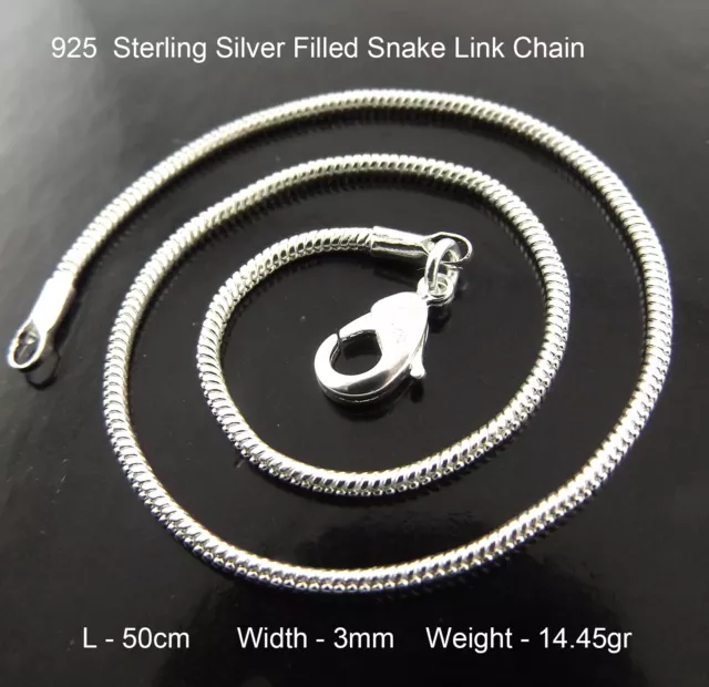 Necklace Real 925 Sterling Silver Filled Solid Fine Snake 3mm Link Chain 50cm