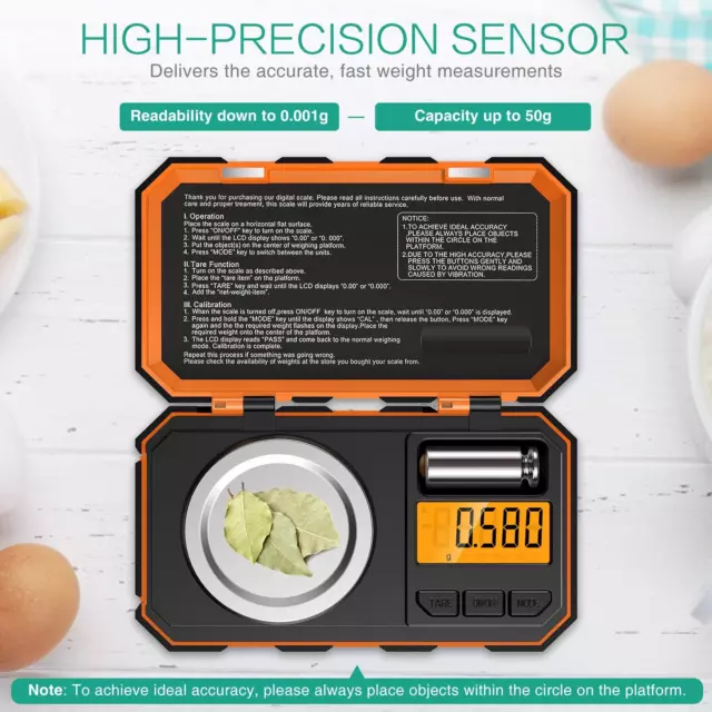 Digital Waage 50G 0001G Präzisionswaage Taschenwaage Tragbare Feinwaage Orange 2