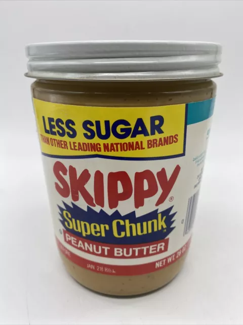 Skippy Super Chunk Peanut Butter Glass Jar 28 oz. Exp 1986 Unopened Rare NOS