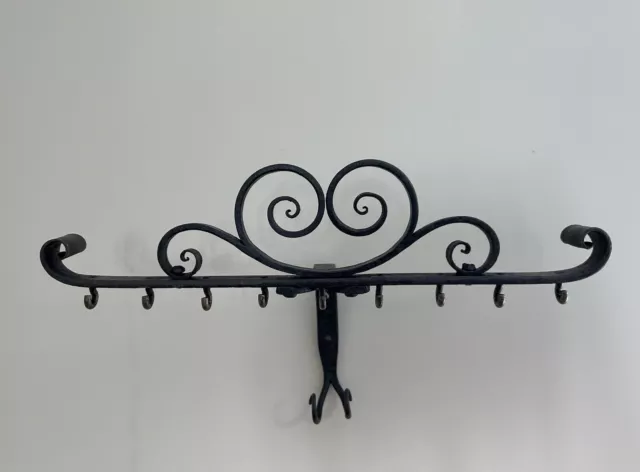 Vintage Blacksmith Dainty Scroll Hand Forged Wrought Iron Key Hook Rack Dog Lead