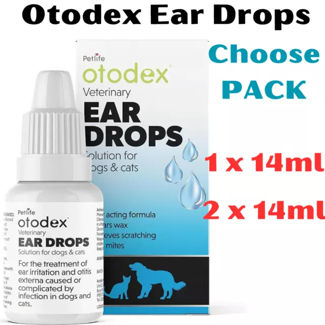 Petlife Otodex Dog Ear Drops 14ml dogs cats Clears Wax Mites Cleanser Itching