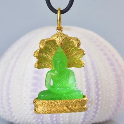 Buddha Image Mucalinda Naga Pendant Chalcedony Gold Vermeil Sterling 23.58 g 3