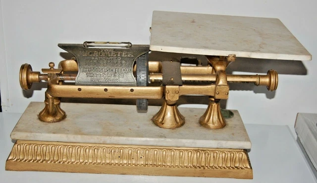 ANTIQUE THE MICROMETER DODGE SCALE COMPANY 20 LB Pounds New York Marble Top Base