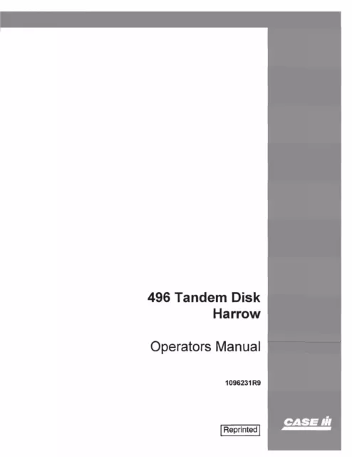 496 Tandem Disc Harrow Operators Manual Fits International Harvester 496 IH-O-49