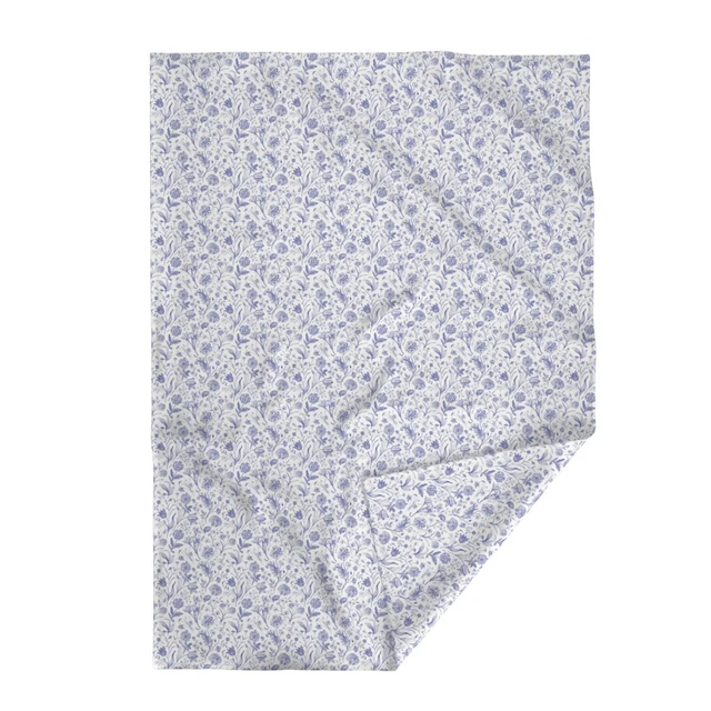 Throw Blanket Blue White Floral Pattern Flower Vintage Victorian Rose 48 x 70in
