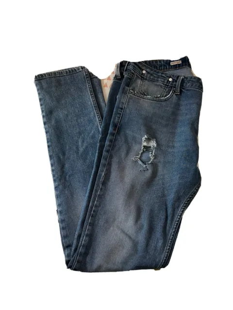 Topman Jeans Men's Blue Denim Stretch Skinny 36x36 Destroyed Button Fly Adult