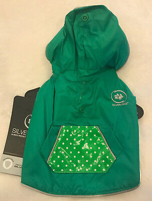 Green/Polka Dot Reversible Dog Rain Coat - XS Adj - Waterproof - Silver Paw NWT