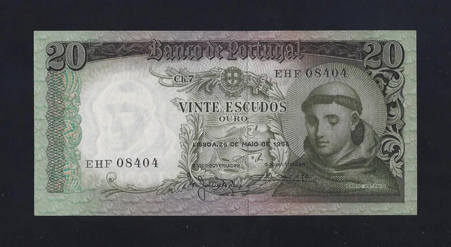 PORTUGAL 20 Escudos 1964  P-167 UNC St. Antonio of Lisbon