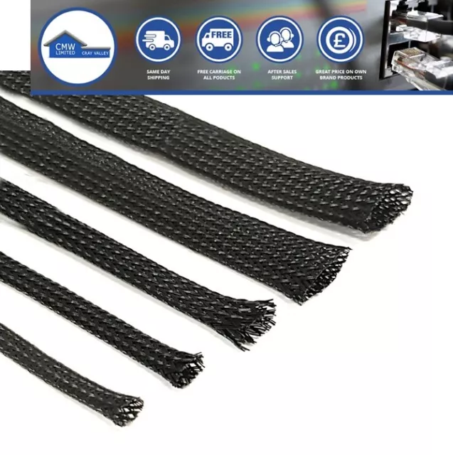 Black Braided Cable Sleeving Sock Expandable Sheathing Wire Harness Loom Marine 2