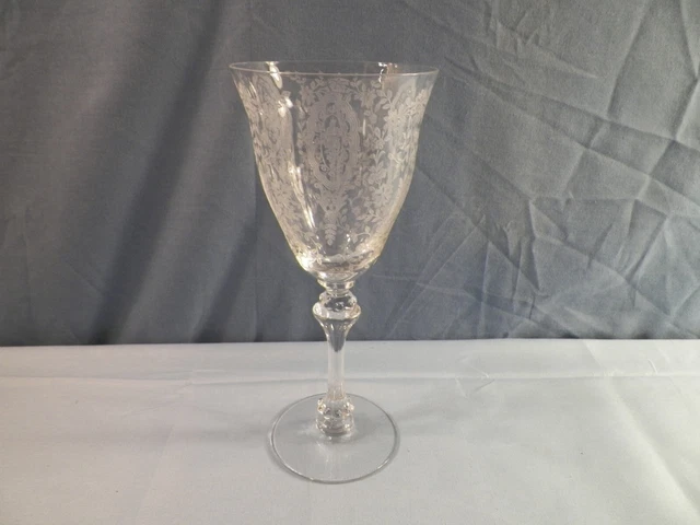 Tiffin Clear Glass JUNE NIGHT Etched Water Glass Goblet 8" Tall