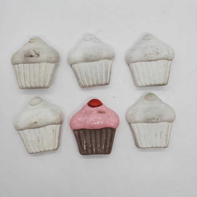 California Creations Ready to Paint CUPCAKES Plaster Craft Magnets VTG Lot Of 6