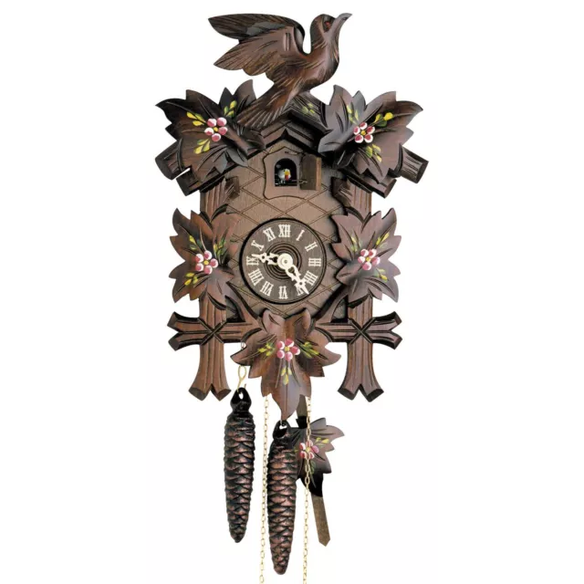 Vintage Schneider 9 Inch Quartz Handpainted Flowers Black Forest Cuckoo Clock