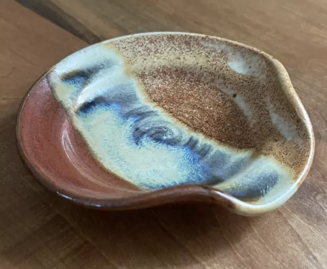 Sunset Canyon Studio Pottery Spoon Rest Handmade Orange Blue Brown Texas