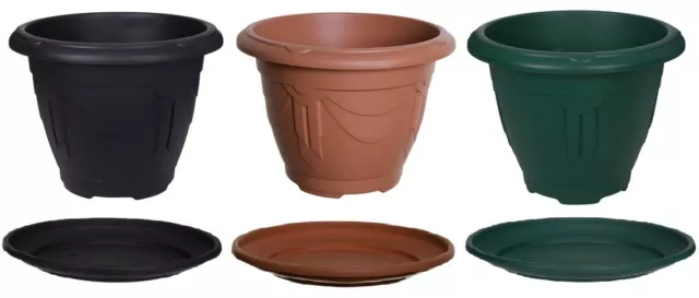 Round Sturdy Plastic Plant Flower Pot Base With Saucer Plate Tray Water Planter