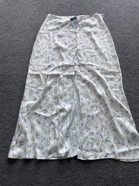 CREAM MAXI FLORAL Women s Skirt Size 10 Primark Knee Split 3.99