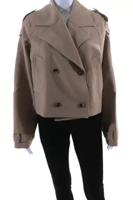 Sophie Rue Womens Double Breasted Cropped Jacket Beige Size Small