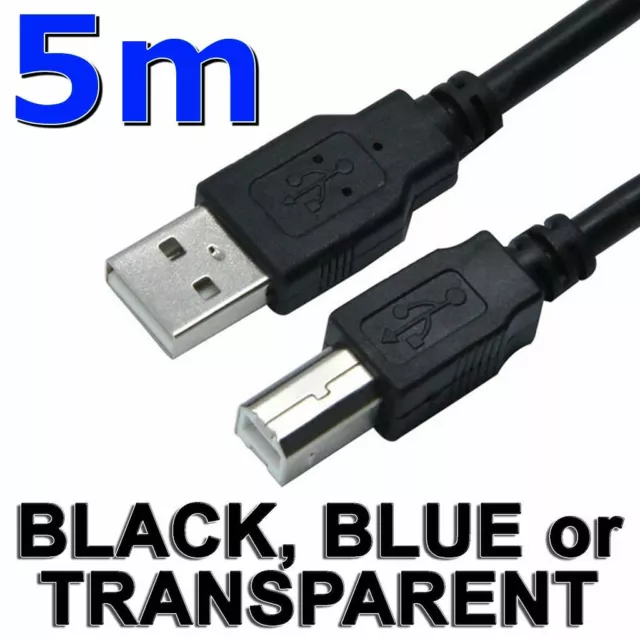 5M USB 2.0 Type-A Male B Printer Cable for HP Canon Dell Brother Epson Xerox
