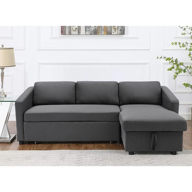 L-Shaped Fabric Sofa Bed 3 Seater Click Clack Leisure Recliner Couch Sofa Grey
