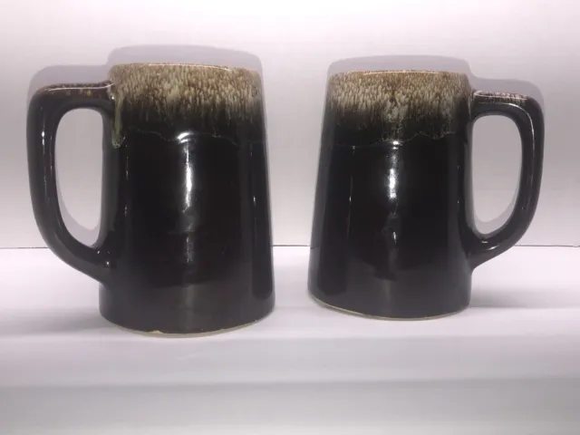 Pair Of Vintage USA Pottery Brown Drip Glaze 5" Coffee Mug/Stein.