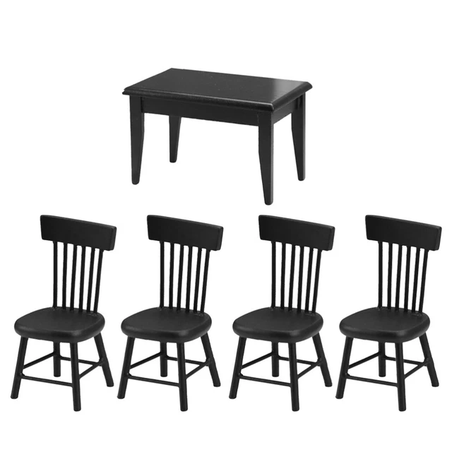 Modelo Mesa Y Silla Negra 10X6.7X6.2CM Microescena Madera