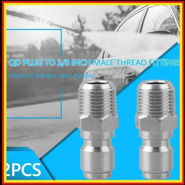 2x NPT 3/8 inch Threaded Male Quick Connect Plug Adapters for Pressure Washer