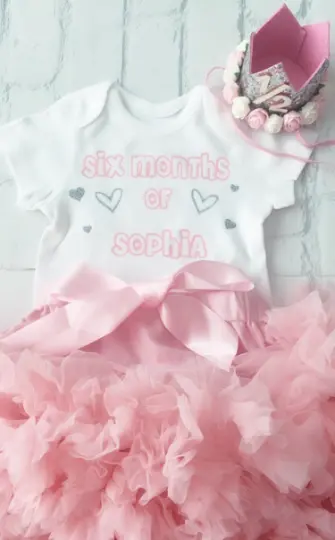 Girls Half Birthday Outfit Photo Shoot Baby Pink Silver Tutu Skirt Six Months