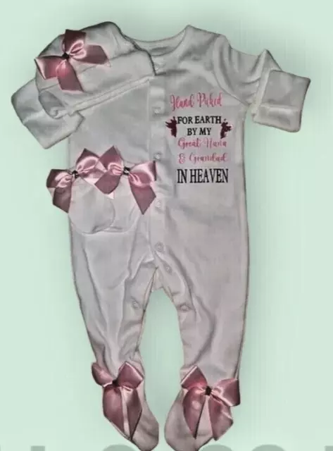 Newborn Baby clothes Girl/boy Sleep suit hat mirrors hand picked from heaven