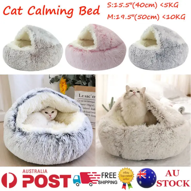 Pet Cat Calming Bed Cuddle Soft Warm Plush Cave Igloo Sleeping Nest Tent House