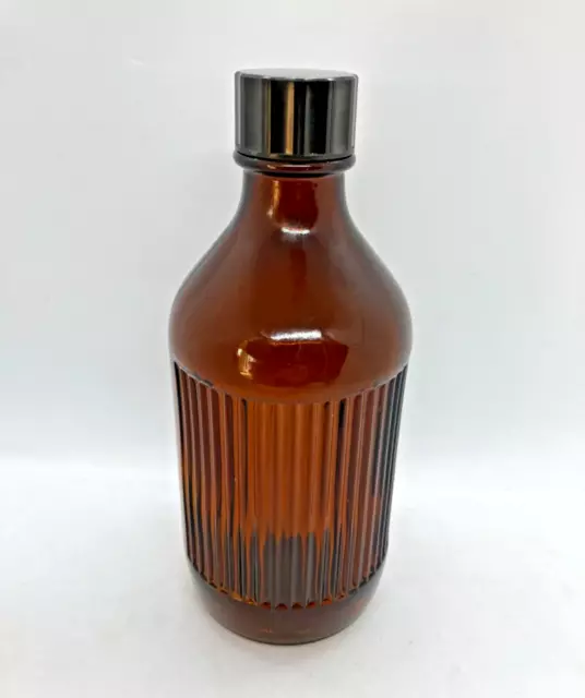 Vintage Brown Ribbed Glass Medicine Bottle with Cap