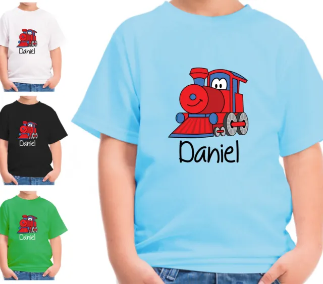 Personalised Childrens Train T-Shirt Kids Boys Girls Trains Tshirt Top Gift