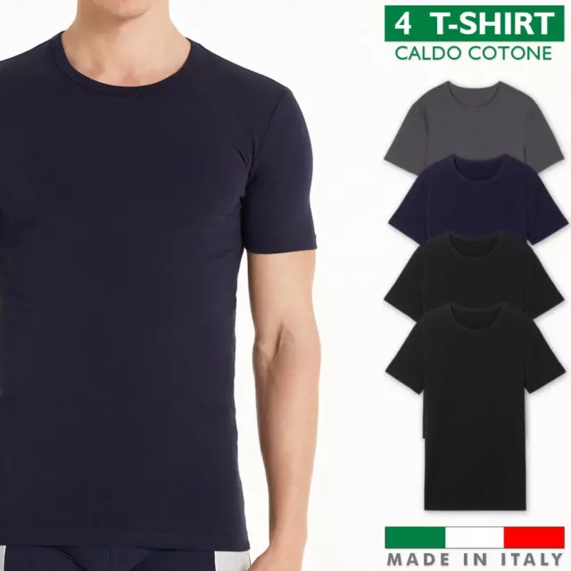 4 T-Shirt Caldo Cotone Uomo Maglia Intima Maniche Corte Girocollo VEQUE 3