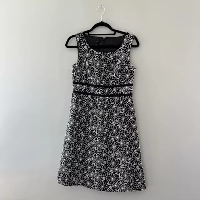 Talbots embroidered shift dress black white floral size 4