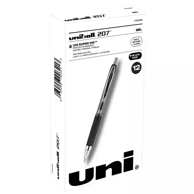 uni-ball uniball 207 Retractable Gel Pens Bold Point 1.0mm Black Ink 12/Pack