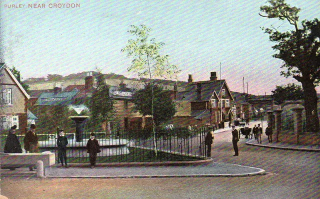 early colour POSTCARD - The Fountain, Purley, Nr. Croydon, Surrey