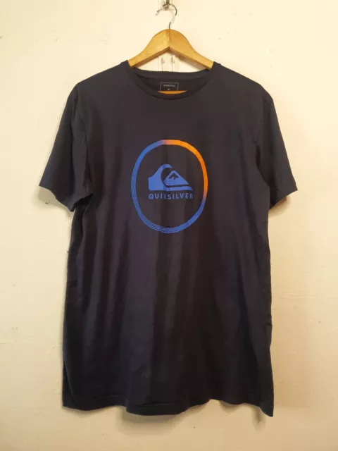 quiksilver shirt mens size large blue navy big logo surf beach sun