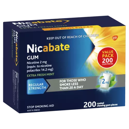 Nicabate Gum Nicotine 2mg Value Pack 200 pieces - Extra Fresh Mint Regular