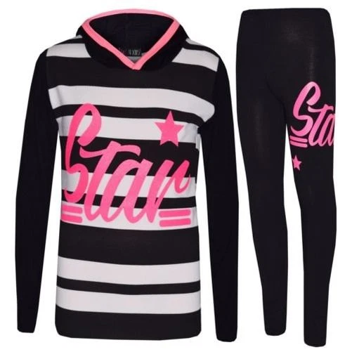 Top Ragazze Bambini Stella Stampa con Cappuccio T Shirt & Legging Lounge Wear