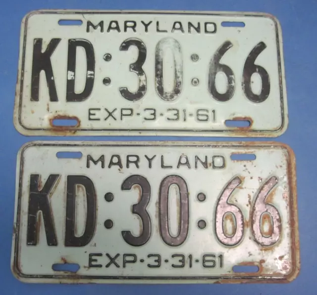 1961 Maryland License Plates Matched Pair