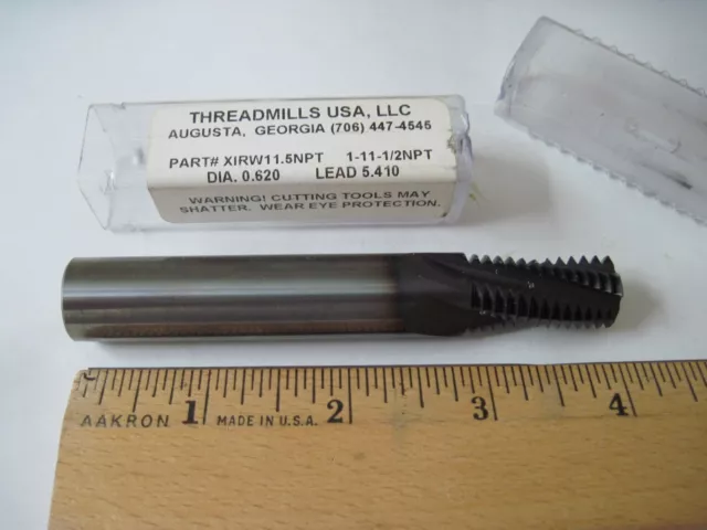 Threadmills USA Carbide Thread Mill 1-11-1/2 NPT, 4" OAL, 4FL, 5/8" Shank, NEW
