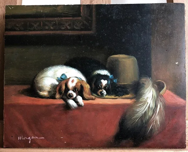 Ölgemälde Cavalier King Spaniels hangemalt in Öl auf Malbrett signiert 25x20cm