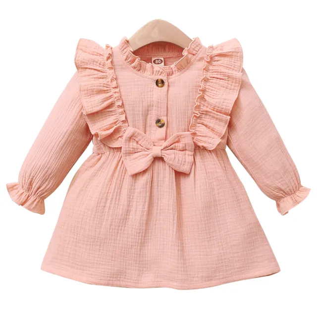 Toddler Baby Girls Princess Dress Ruffle Frill Long Sleeve Bowknot Party Clothes 8