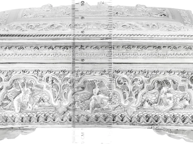 Antique Burmese Silver Box Circa 1890 12