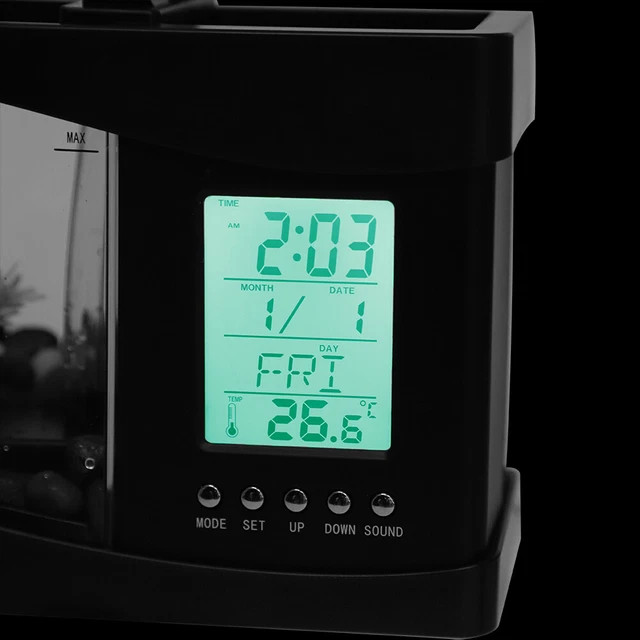 Multifunctional USB Rechargeable Mini Fish Tank Aquarium W/Clock Function LED HG